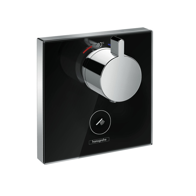 Baterie dus termostatata Hansgrohe ShowerSelect negru-crom cu montaj incastrat necesita corp ingropat poza