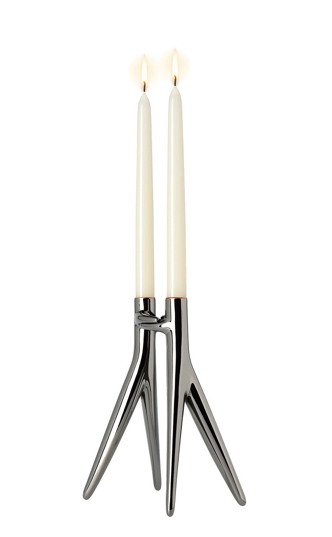 Suport lumanari Kartell Abbracciaio design Philippe Starck & Ambroise Maggiar h 25cm gri lucios Kartell