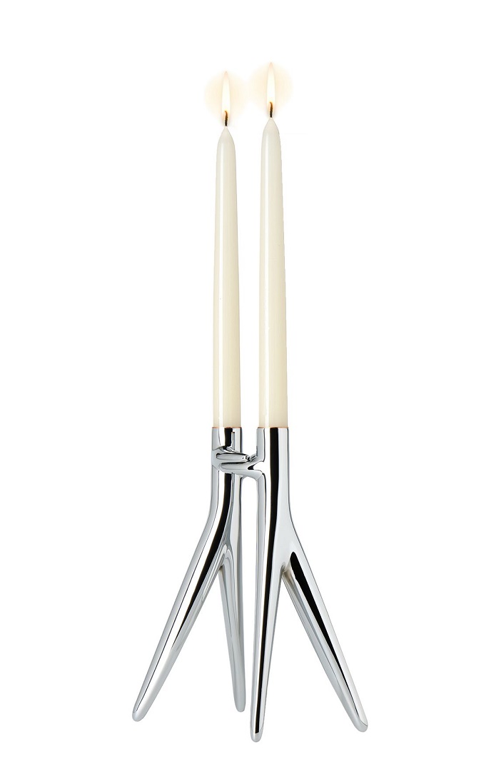 Suport lumanari Kartell Abbracciaio design Philippe Starck & Ambroise Maggiar h 25cm argintiu lucios Kartell