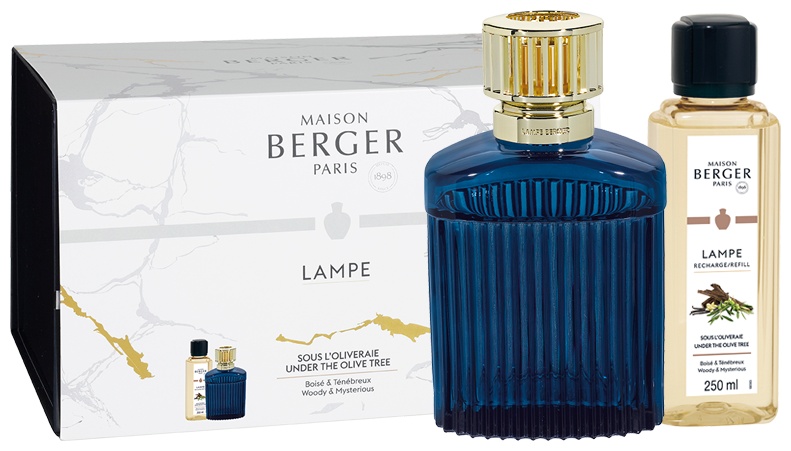 Set Berger lampa catalitica Berger Alpha Imperial Blue cu parfum Under the Olive Tree 250ml Maison Berger