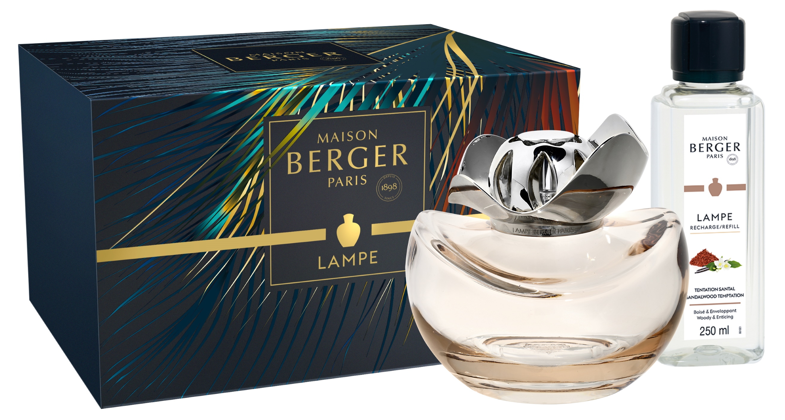 Set Berger lampa catalitica Temptation Champagne cu parfum Tentation Santal Maison Berger