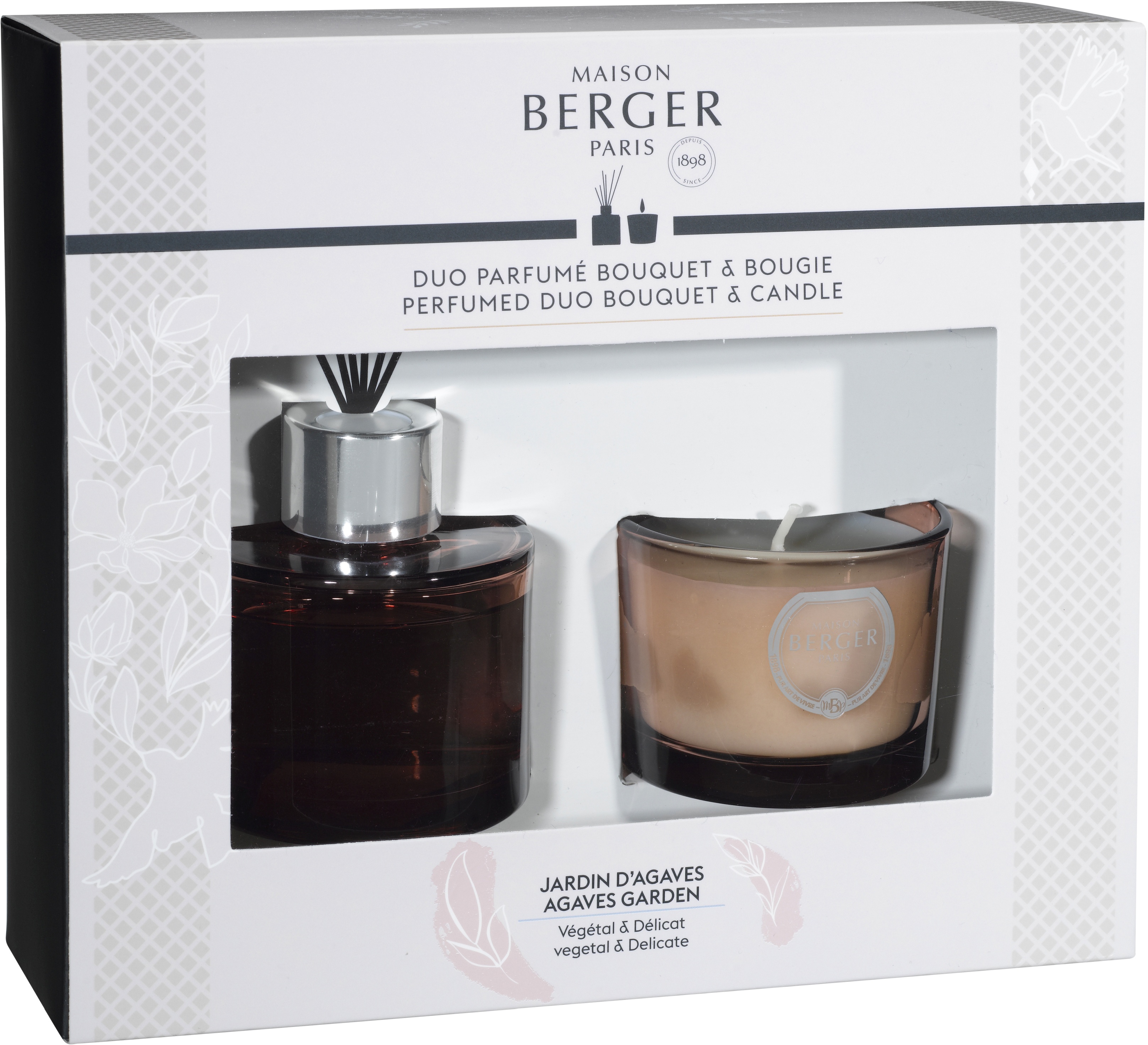 Set Berger Duo Joy Old Pink Jardin d’Agaves Bouquet Parfume 80ml + lumanare parfumata 80g