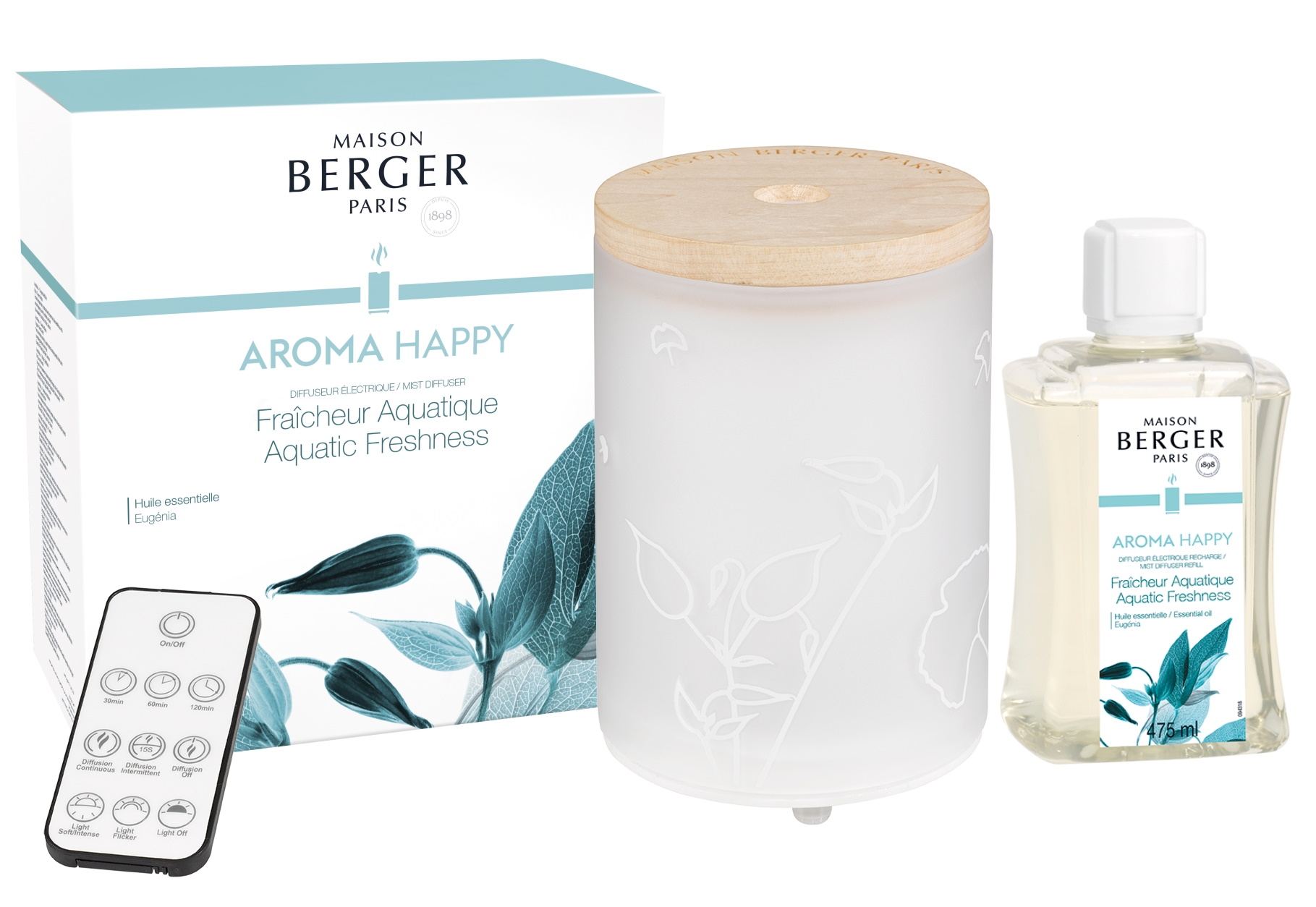 Difuzor ultrasonic parfum Berger Aroma Happy + parfum Fraicheur Aquatique 475ml Maison Berger
