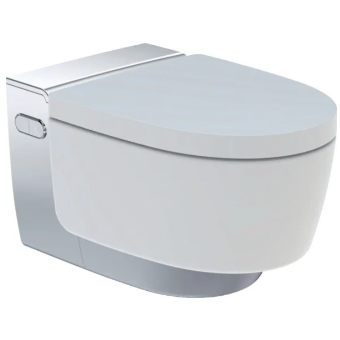 Set vas WC suspendat Geberit AquaClean Mera Comfort crom capac inchidere lenta si functie bideu electric Geberit