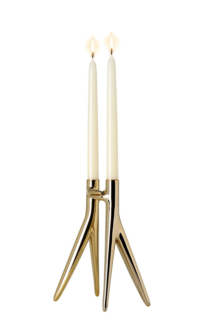 Suport lumanari Kartell Abbracciaio design Philippe Starck & Ambroise Maggiar h 25cm auriu 25cm