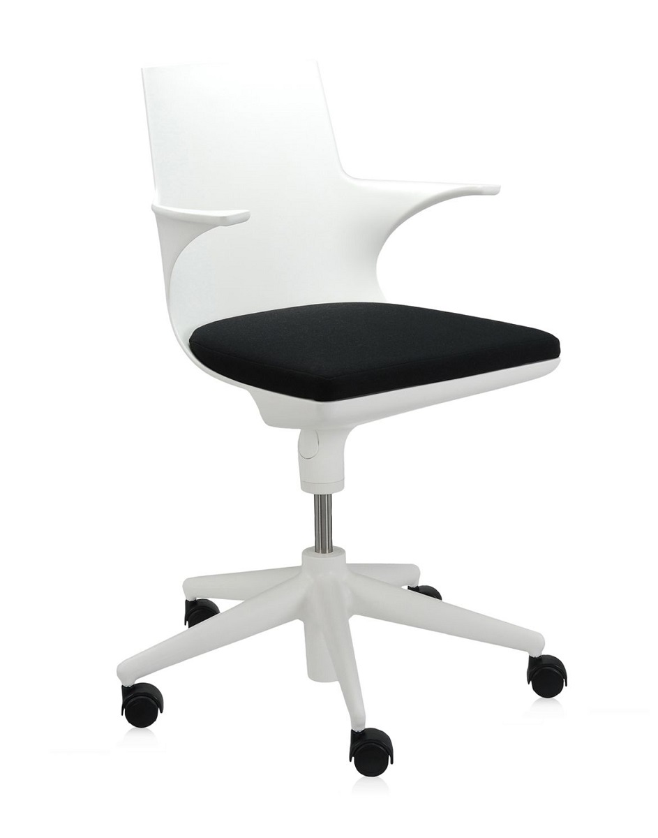 Scaun birou cu brate Kartell Spoon Chair design Antonio Citterio & Toan Nguyen alb-negru