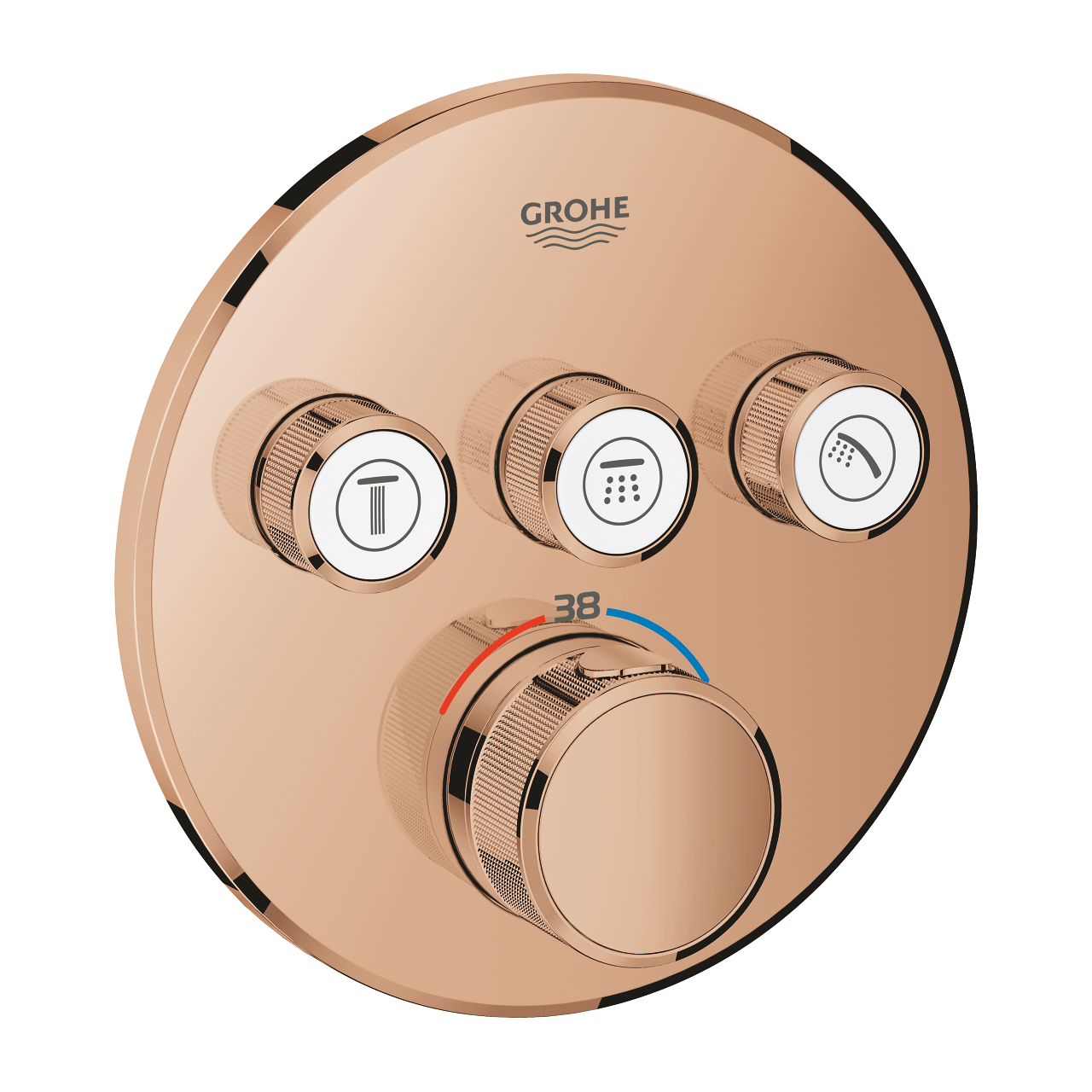 Baterie cada – dus termostatata Grohe Grohtherm SmartControl Round cu 3 functii montaj incastrat necesita corp ingropat warm sunset (Warm