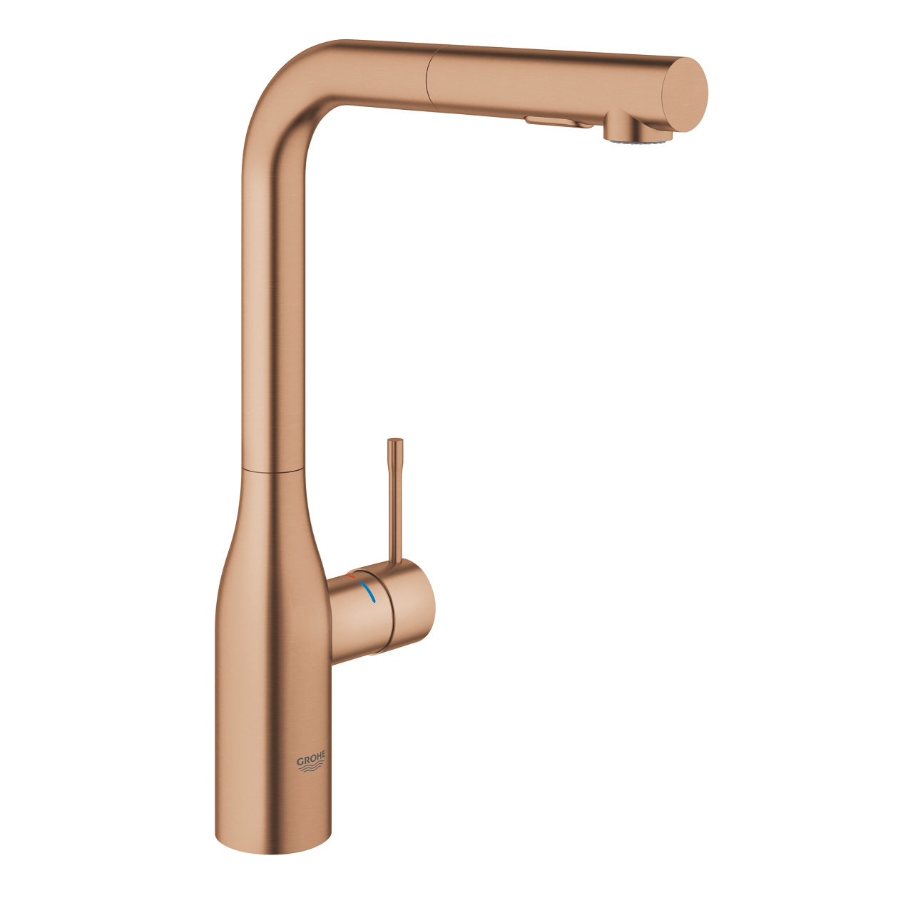 Baterie bucatarie Grohe Essence cu dus extractibil dual spray pipa L brushed warm sunset Baterie