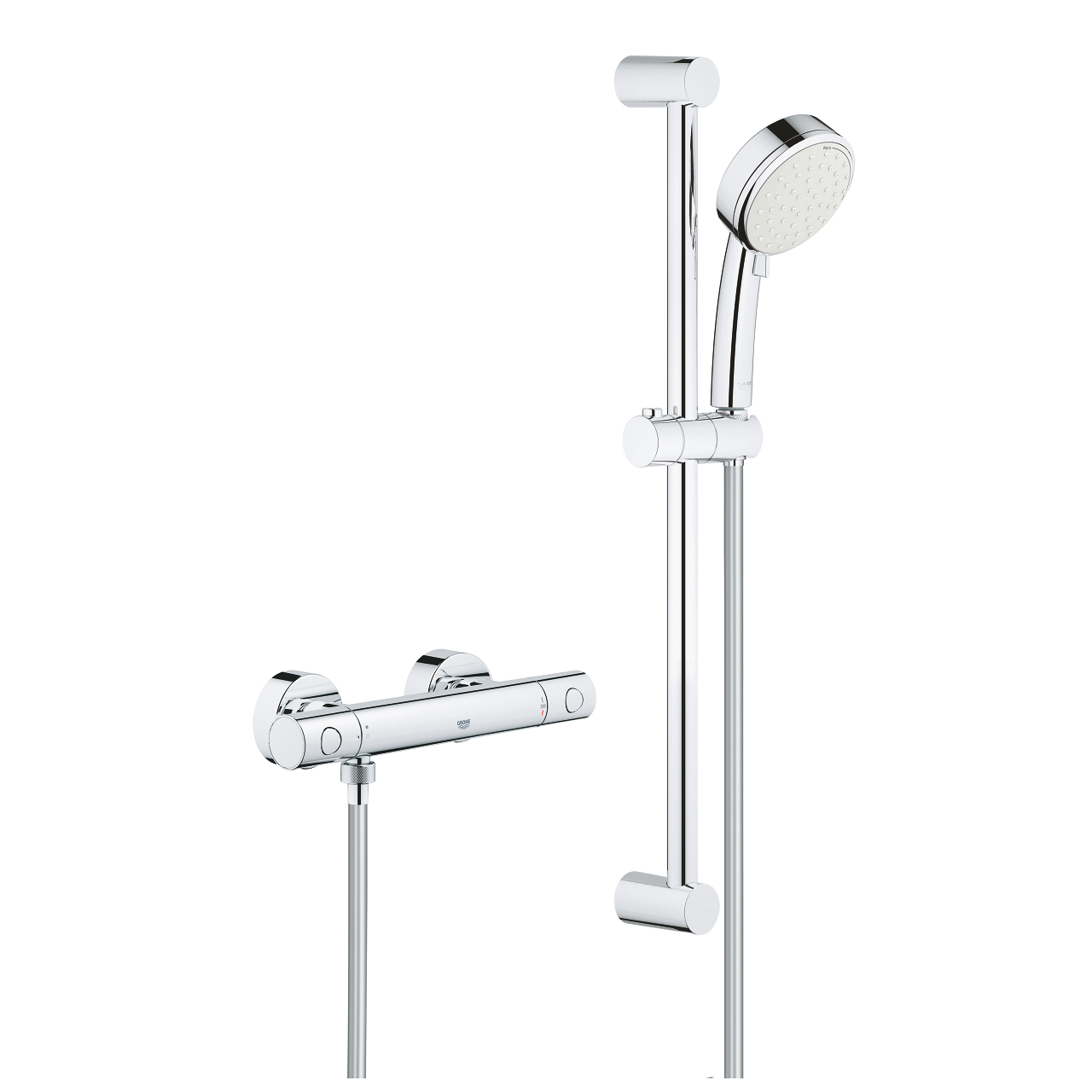 Baterie dus termostatata Grohe Grohtherm 800 Cosmopolitan cu set de dus Tempesta Cosmopolitan 100 cu bara 60cm crom 100
