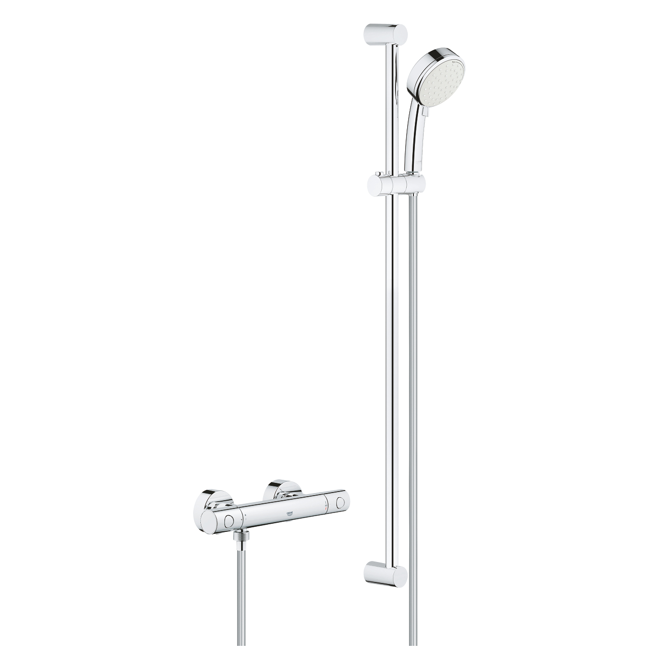 Baterie dus termostatata Grohe Grohtherm 800 Cosmopolitan cu set de dus Tempesta Cosmopolitan 100 cu bara 90cm crom 100