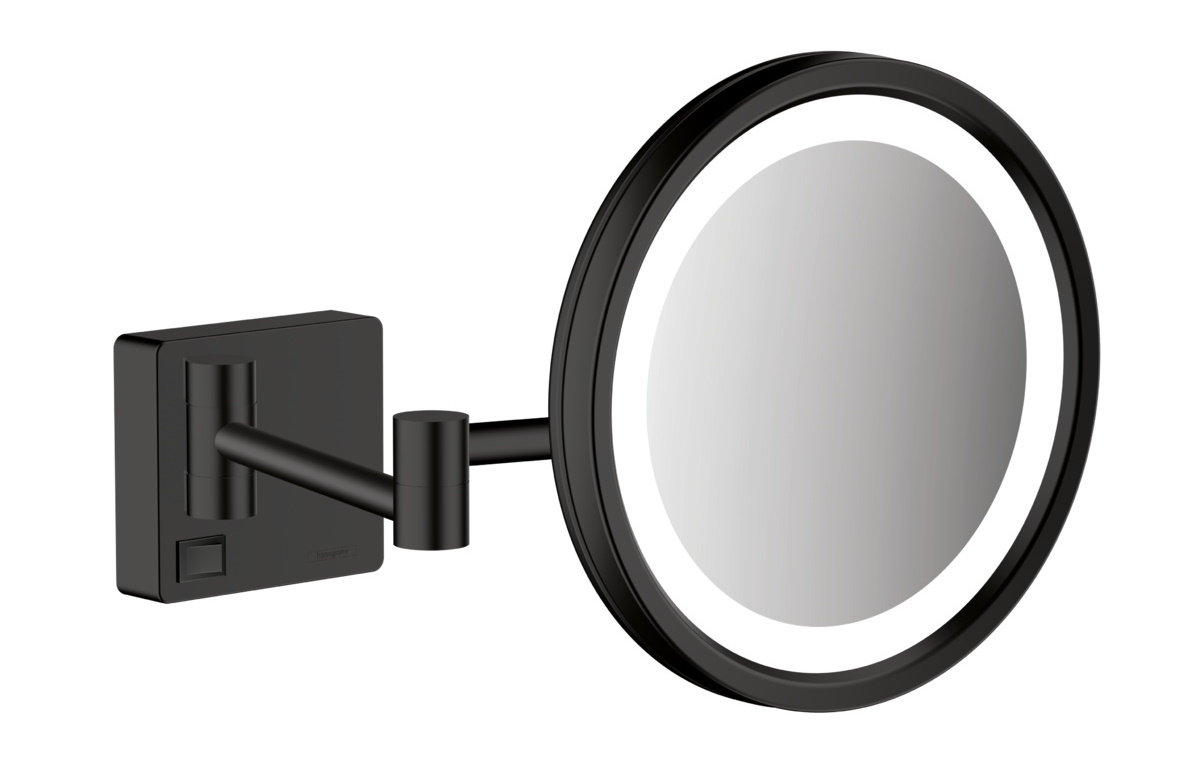 Oglinda cosmetica cu brat Hansgrohe Logis AddStoris x3 16cm iluminat LED negru mat 16cm imagine noua