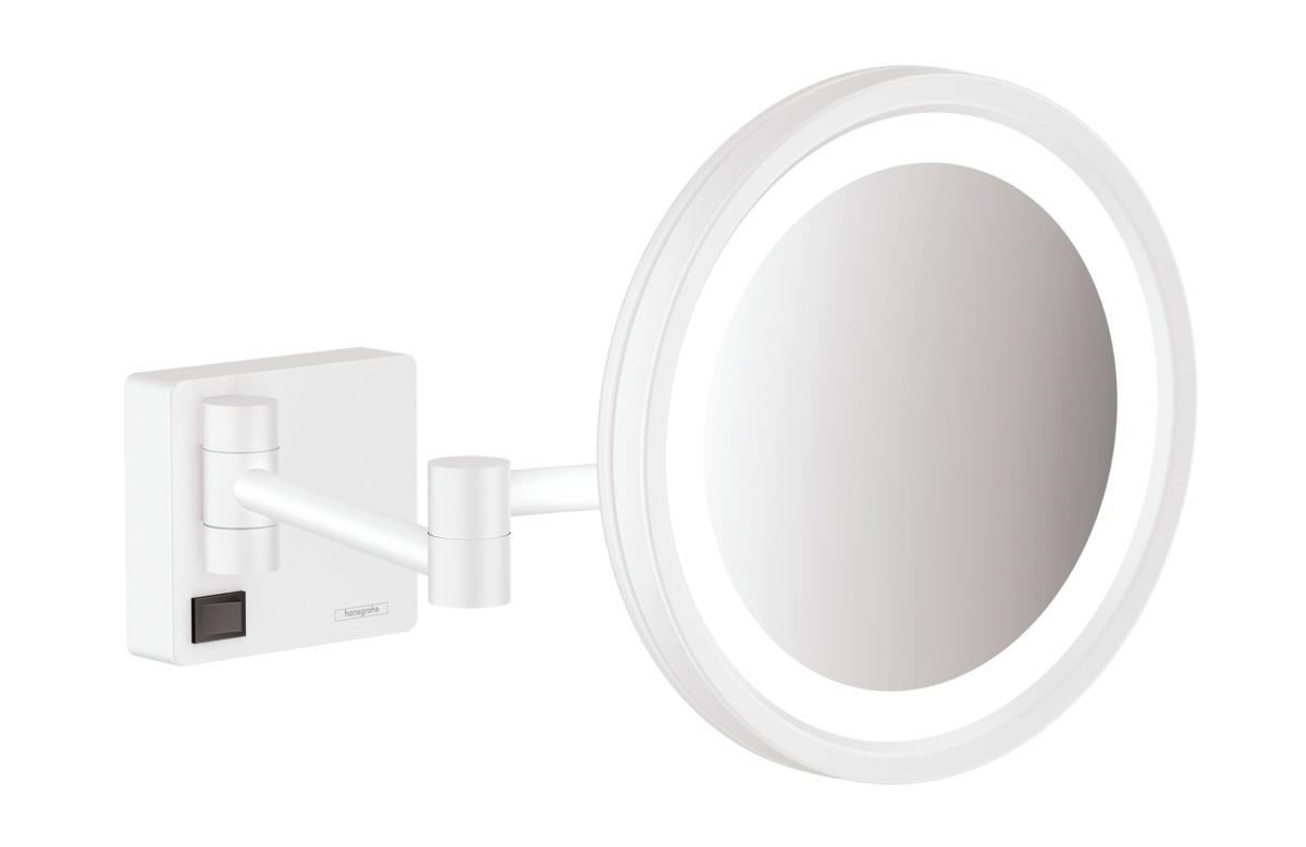 Oglinda cosmetica cu brat Hansgrohe Logis AddStoris x3 16cm iluminat LED alb mat Hansgrohe imagine reduss.ro 2022