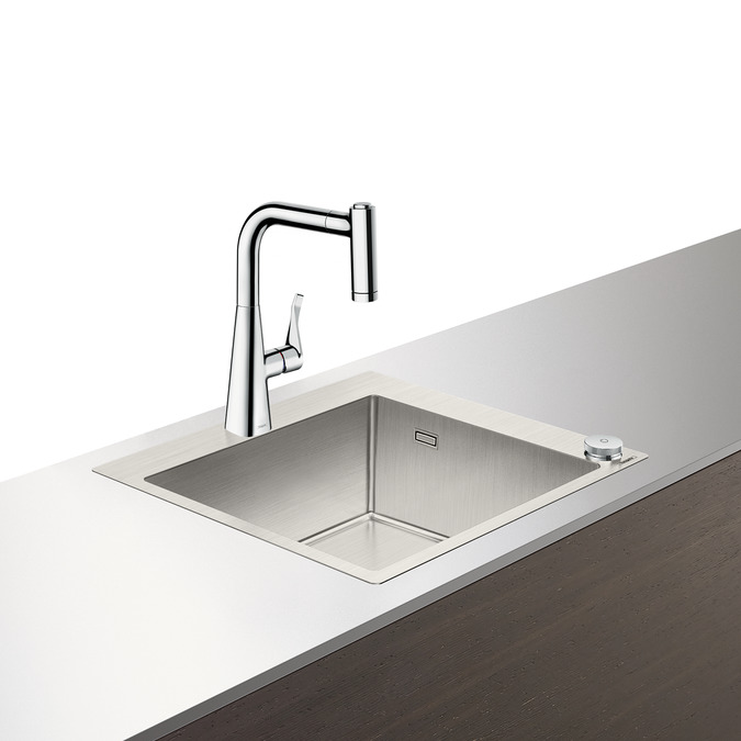 Set Hansgrohe Select Sink Combi C71-F450-01 chiuveta inox 550mm + baterie cu pipa rotativa si dus extractibil crom Hansgrohe pret redus imagine 2022