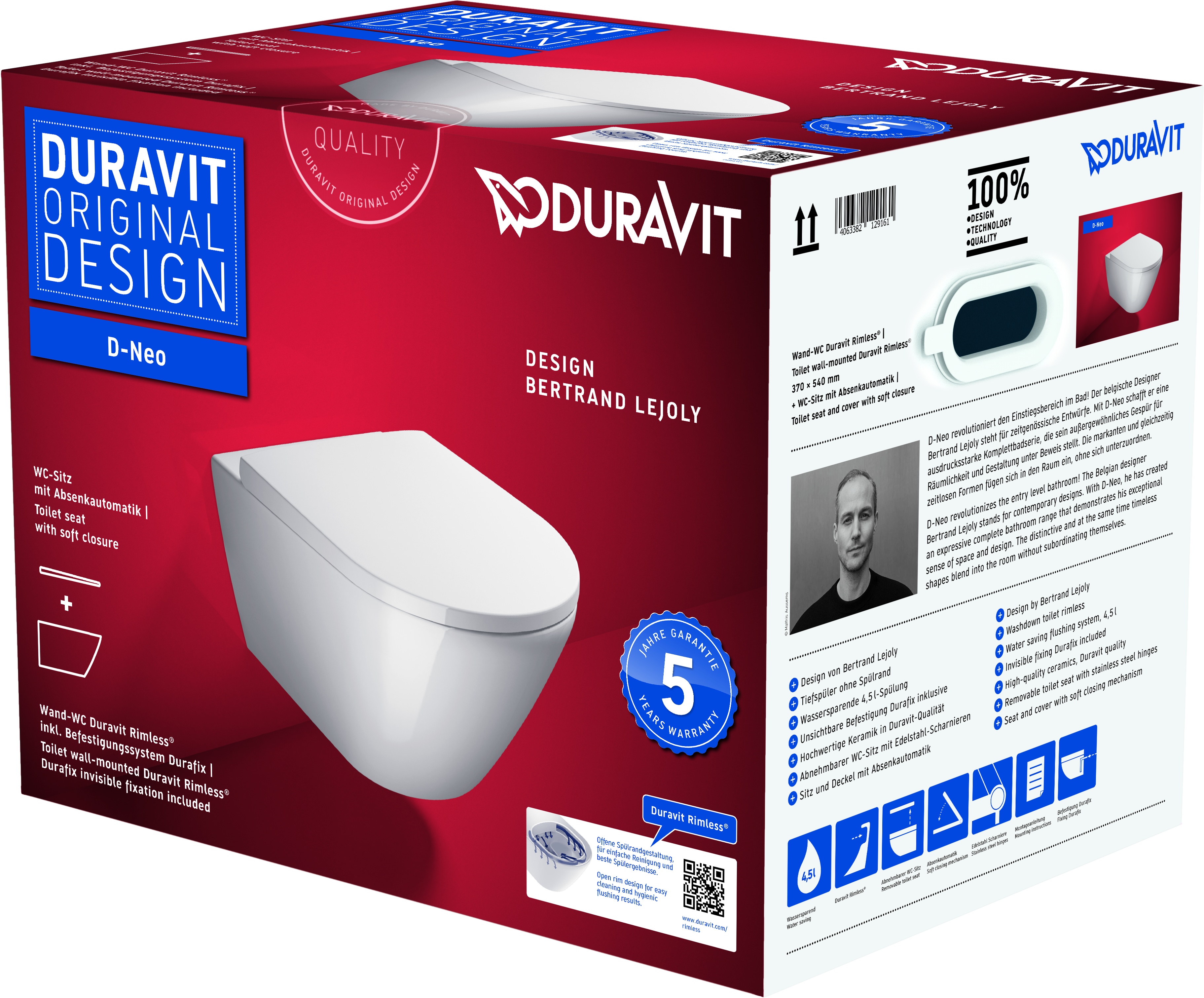Set vas wc suspendat Duravit D-Neo Rimless fixare ascunsa si capac cu inchidere lenta Duravit imagine reduss.ro 2022