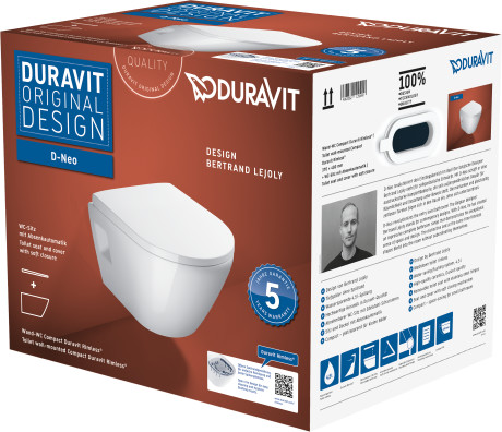 Set vas wc suspendat Duravit D-Neo Compact Rimless si capac cu inchidere lenta baie
