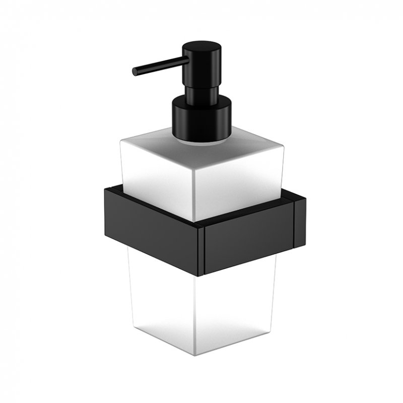 Dispenser sapun lichid cu suport de perete Steinberg seria 460 Matt Black sticla alb satinat sensodays.ro