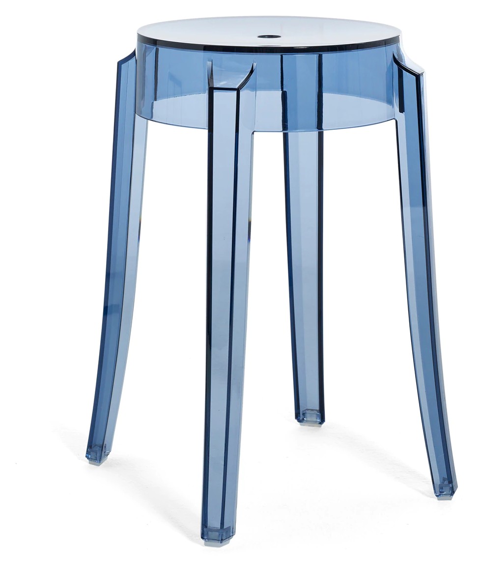 Set 2 scaune Kartell Charles Ghost design Philippe Starck h45cm albastru transparent albastru