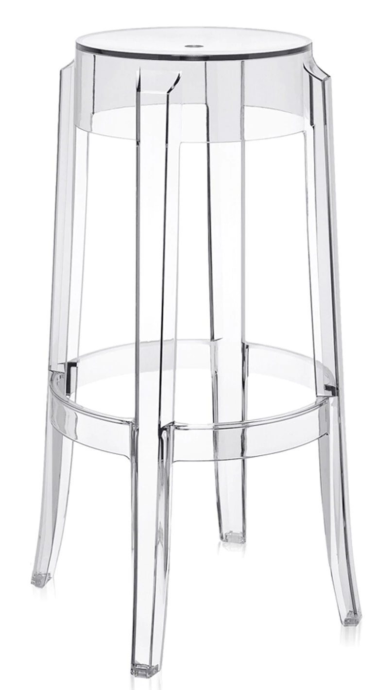 Set 2 scaune bar Kartell Charles Ghost 2005 design Philippe Starck h75cm  transparent 2005