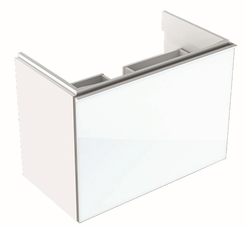 Dulap baza Geberit Acanto 74×41.6cm cu un sertar sticla alba corp alb lucios 74x41.6cm