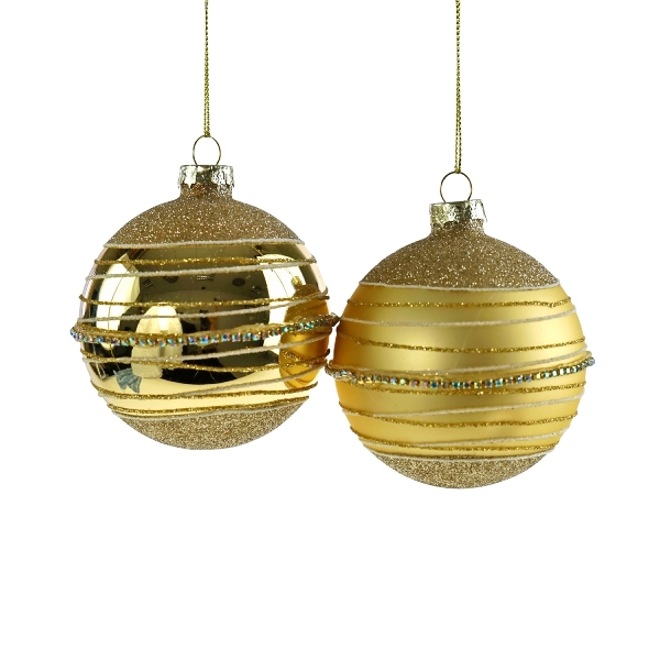 Set 2 decoratiuni brad Deko Senso Rhinestone sticla 8cm auriu