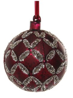 Decoratiune brad Deko Senso Circle Full glob 8cm sticla rosu burgund cu detalii argintii