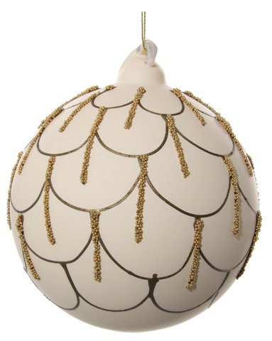 Decoratiune brad Deko Senso glob 10cm sticla crem mat cu detalii aurii