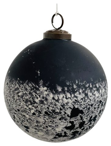 Decoratiune brad Deko Senso glob 12cm sticla negru cu patina alba 12cm