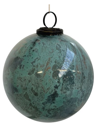 Decoratiune brad Deko Senso glob 15cm sticla verde cupru marmorat