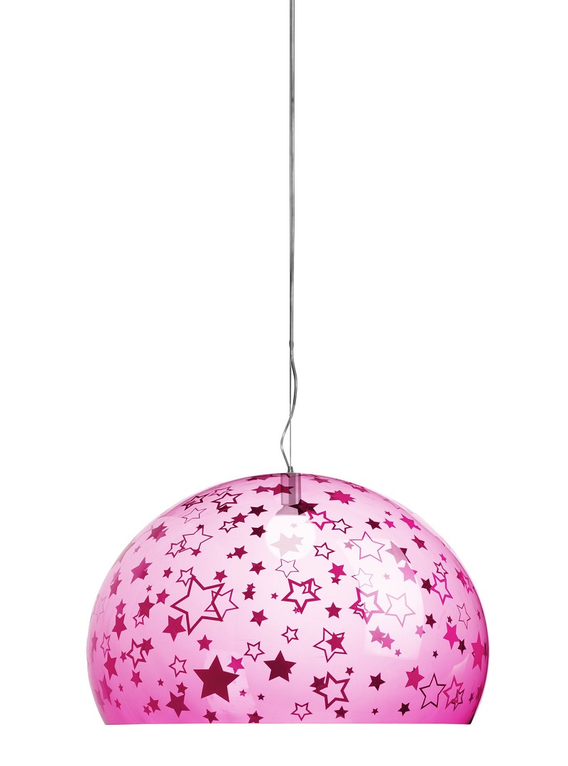Suspensie Kartell FL/Y kids design Ferruccio Laviani E27 max 15W LED d 52cm h33cm stele roz transparent