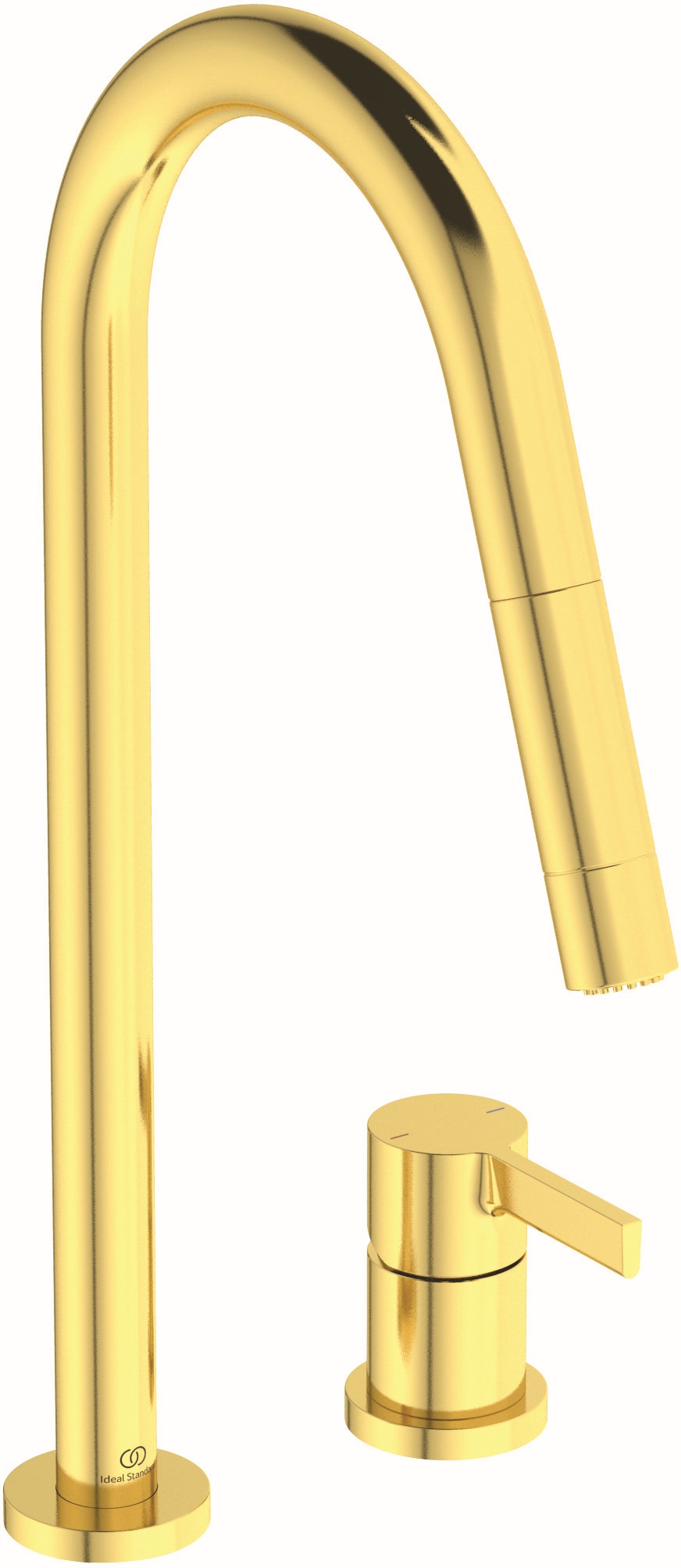 Baterie bucatarie Ideal Standard Gusto Round din 2 elemente 242mm dus extractibil pipa R rotativa brushed gold 242mm