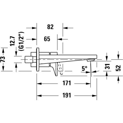Baterie lavoar Duravit Tulum by Starck de perete, 171mm, necesita corp ingropat, negru mat
