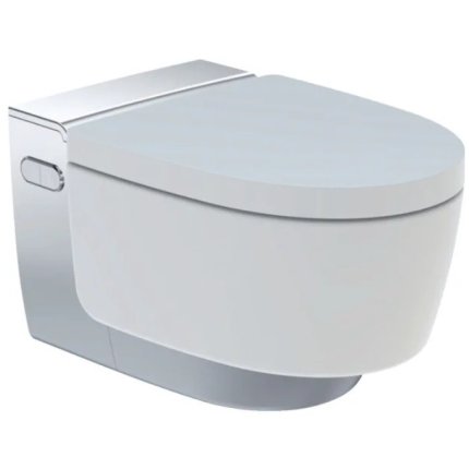 Set vas WC suspendat Geberit AquaClean Mera Comfort crom, capac inchidere lenta si functie bideu electric