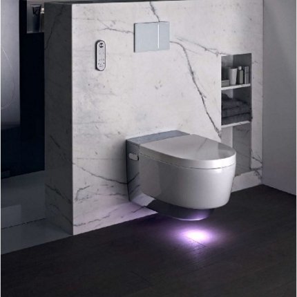 Set vas WC suspendat Geberit AquaClean Mera Comfort crom, capac inchidere lenta si functie bideu electric
