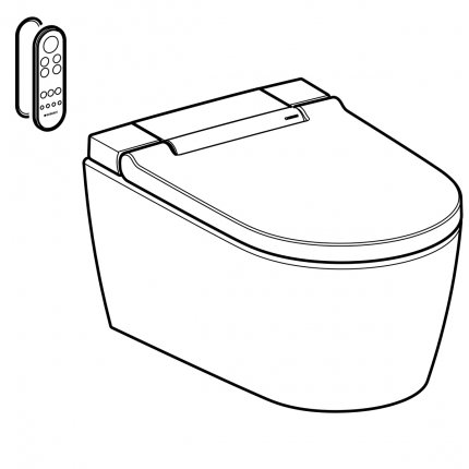 Set vas WC suspendat Geberit AquaClean Sela, capac inchidere/deschidere lenta si functie bideu electric, finisaj Crom