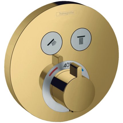 Baterie cada - dus termostatata Hansgrohe ShowerSelect S cu montaj incastrat, necesita corp ingropat, gold optic lustruit