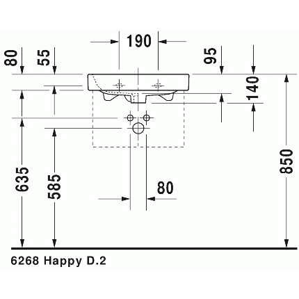 Lavoar Duravit Happy D.2 50cm, montare pe mobilier