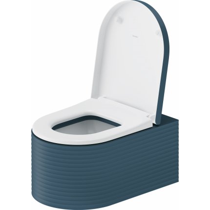 Vas wc suspendat Duravit Millio DuroCast, interior ceramic alb cu HygieneGlaze, Surface Grooves, albastru mat