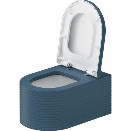 Vas wc suspendat Duravit Millio DuroCast, interior ceramic alb cu HygieneGlaze, Surface Grooves, albastru mat