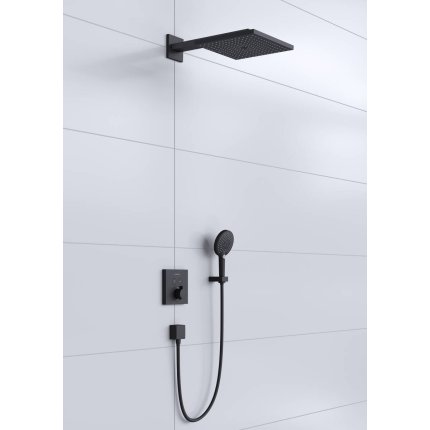 Sistem de dus incastrat termostatat Hansgrohe Raindance E ShowerSelect Square cu 2 consumatori, negru mat