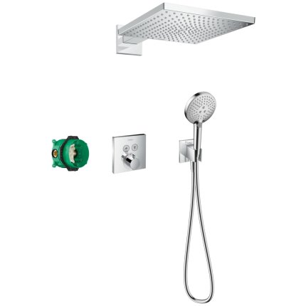 Sistem de dus incastrat termostatat Hansgrohe Raindance E ShowerSelect Square cu 2 consumatori, croms