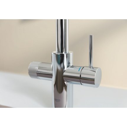 Baterie bucatarie Grohe Blue Pure Vento cu dus extractibil si sistem filtrare S, starter kit, crom