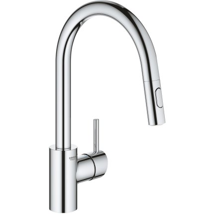 Baterie bucatarie Grohe Concetto cu dus extractibil dual spray, pipa C, crom