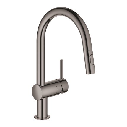 Baterie bucatarie Grohe Minta cu dus extractibil, pipa C, hard graphite