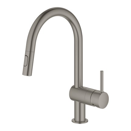 Baterie bucatarie Grohe Minta cu dus extractibil, pipa C, brushed hard graphite