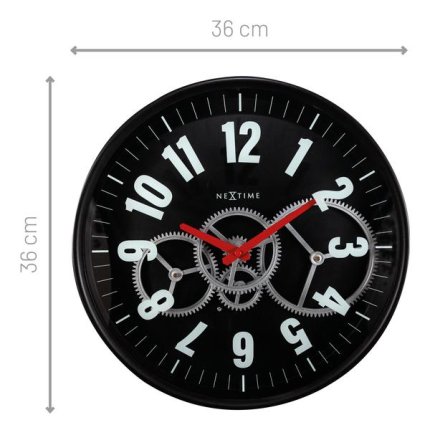 Ceas de perete NeXtime Modern Gear 36cm, negru