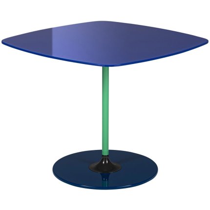 Masuta Kartell Thierry design Piero Lissoni, 50x50x40cm, baza metal, blat sticla, albastru