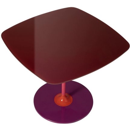 Masuta Kartell Thierry design Piero Lissoni, 50x50x40cm, baza metal, blat sticla, burgundy