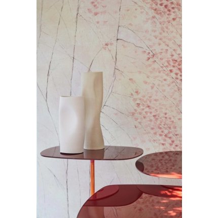 Set 3 masute Kartell Thierry design Piero Lissoni, baza metal, blat sticla, burgundy