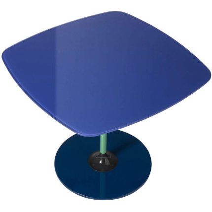 Masuta Kartell Thierry design Piero Lissoni, 45x45x45cm, baza metal, blat sticla, albastru