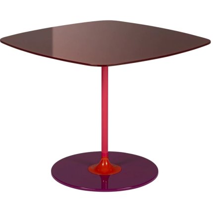 Masuta Kartell Thierry design Piero Lissoni, 45x45x45cm, baza metal, blat sticla, burgundy